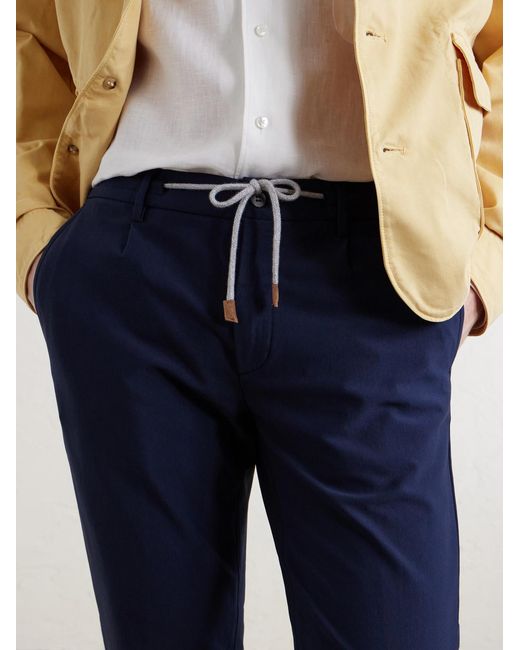 Eleventy Blue Straight-Leg Cotton-Blend Trousers for men