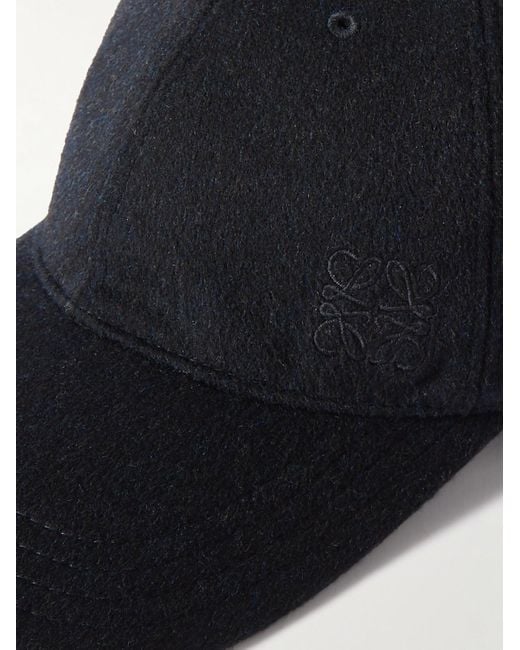 Loewe Blue Logo-embroidered Leather-trimmed Brushed Wool Cap for men