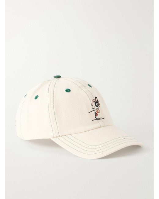 Drake's Natural Embroidered Cotton-twill Cap for men