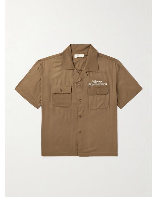 Roadrunner Camp-Collar Embroidered Tencel-Twill Shirt di CHERRY LA in Natural da Uomo