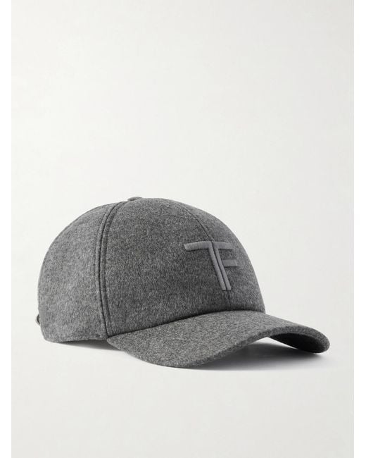 Tom Ford Gray Leather-trimmed Logo-embroidered Cashmere Baseball Cap for men