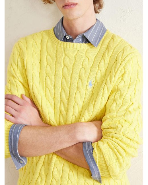 Polo Ralph Lauren Yellow Logo-Embroidered Cable-Knit Cotton Sweater for men