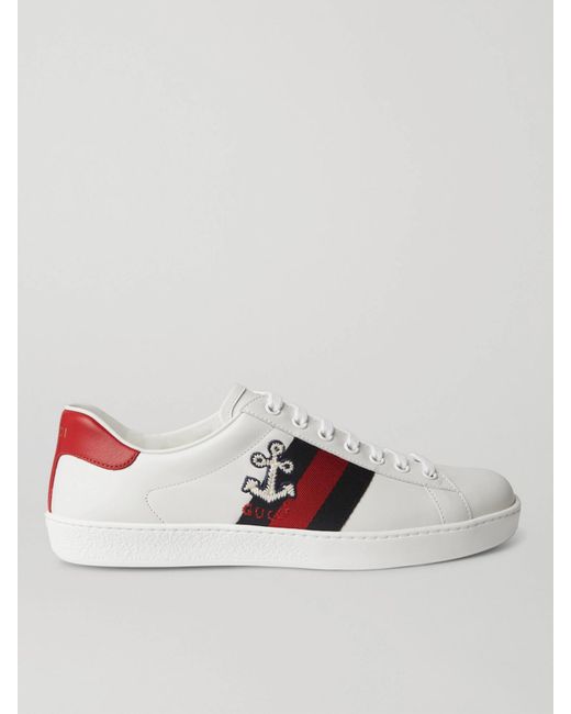 Gucci White Ace Anchor Leather Sneaker for men