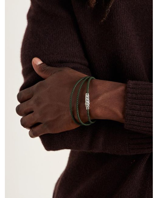 David Yurman Black Chevron Braided Leather And Sterling Silver Wrap Bracelet for men