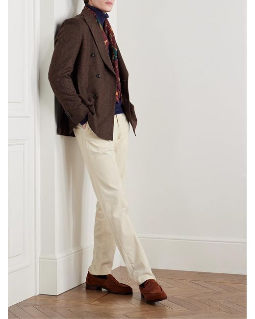 De Petrillo Natural Slim-Fit Cotton-Blend Corduroy Trousers for men