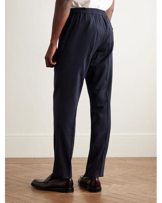 Mr P. Blue James Tapered Brushed Super 150S Wool-Twill Drawstring Trousers for men