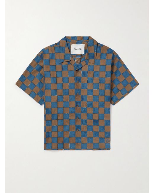 STORY mfg. Blue Greetings Camp-collar Logo-embroidered Checked Organic Cotton Shirt for men