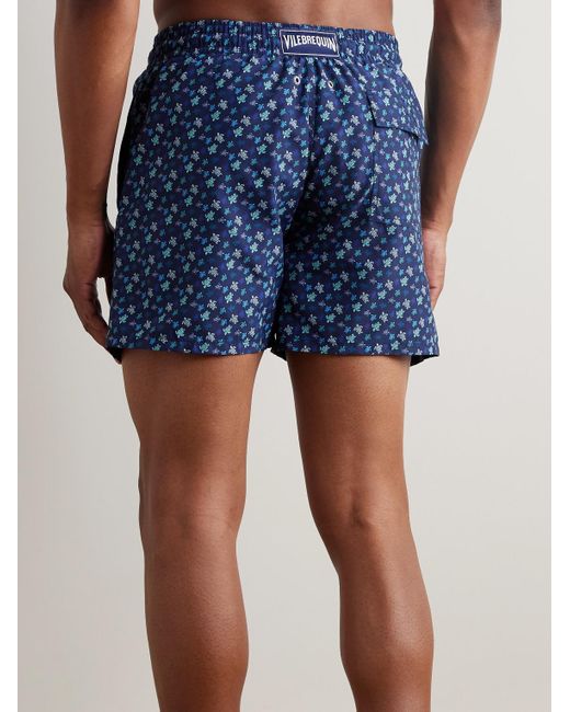 Vilebrequin Moorea gerade geschnittene mittellange Badeshorts mit Print in Blue für Herren