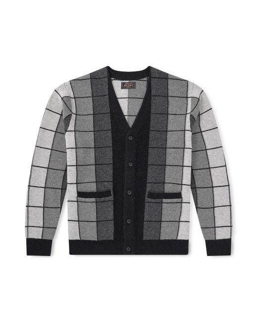 Beams Plus Gray Checked Wool Cardigan for men