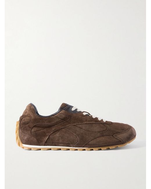 Bottega Veneta Brown Orbit Flash Leather-Trimmed Suede Sneakers for men
