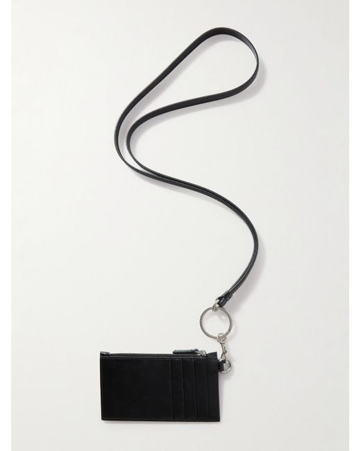 Balenciaga White Logo-print Leather Cardholder With Lanyard for men