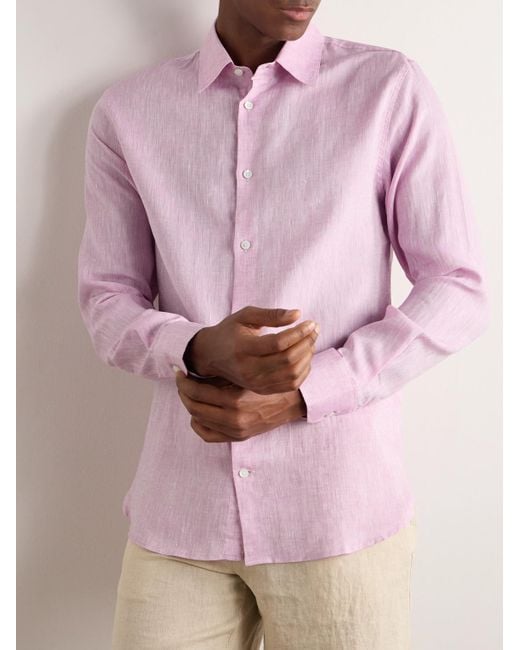 Mr P. Pink Organic Linen-chambray Shirt for men