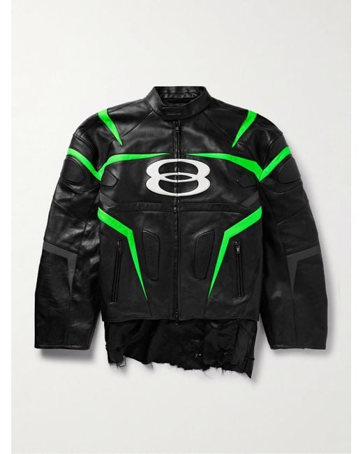 Balenciaga Racer Oversized-Jacke aus Leder mit Distressed-Details in Green für Herren