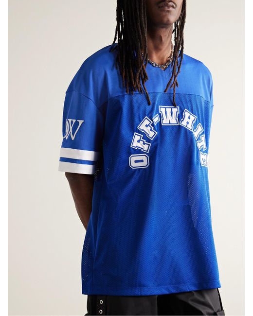 Off-White c/o Virgil Abloh Blue Logo-appliquéd Embroidered Mesh And Jersey T-shirt for men