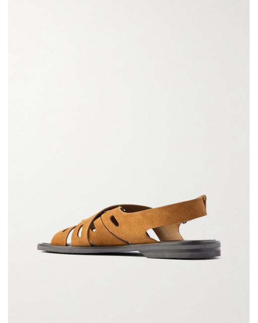 John Lobb Brown Seaford Cutout Suede Sandals for men