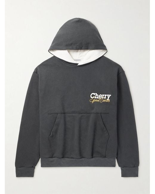 CHERRY LA Gray Speed Series Garment-Dyed Printed Cotton-Jersey Hoodie for men