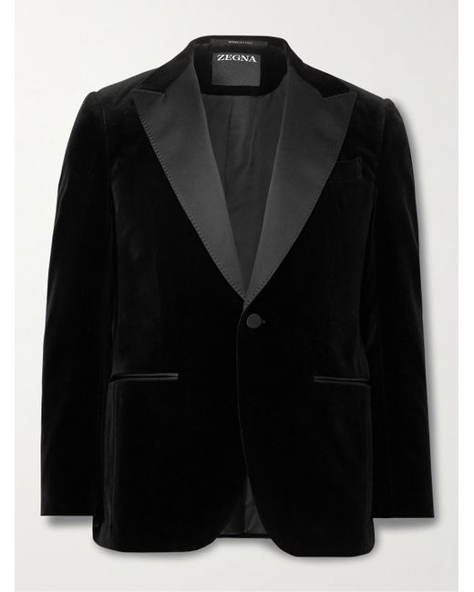 Zegna Black Slim-fit Satin-trimmed Cotton-velvet Tuxedo Jacket for men
