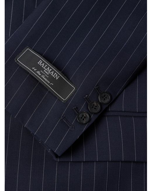 Balmain Blue Double-Breasted Pinstriped Wool-Blend Blazer for men