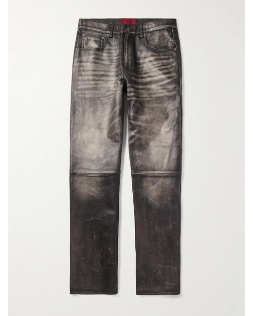 424 Gray Slim-fit Straight-leg Leather Trousers for men