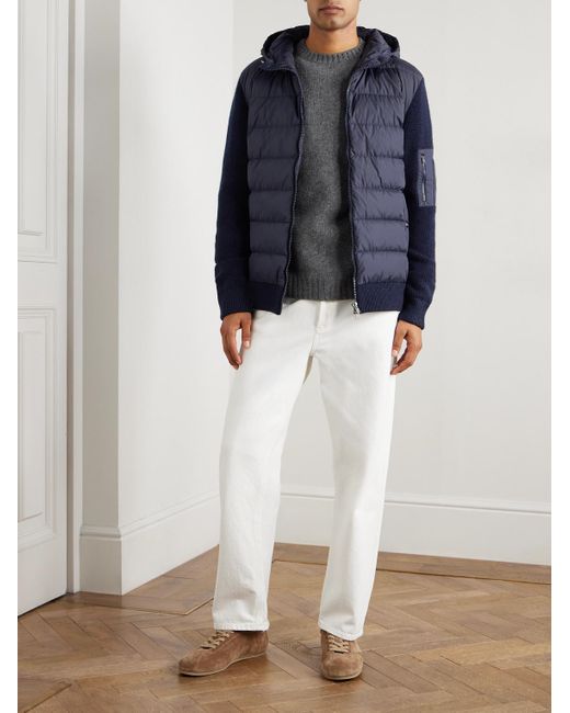 Herno Blue Shell-Trimmed Wool Hooded Down Jacket for men