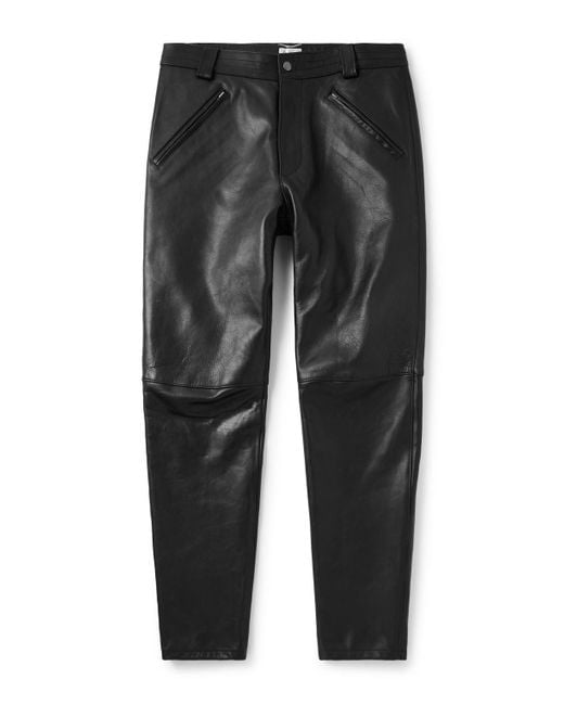 Saint Laurent Gray Tapered Leather Trousers for men