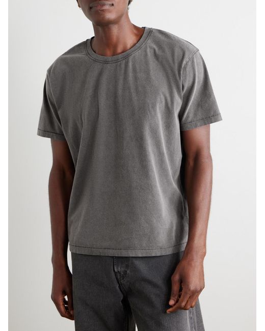 mfpen Gray New Garment-Dyed Brushed Organic Cotton-Jersey T-Shirt for men