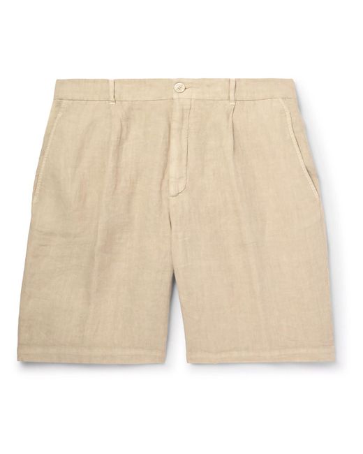 Brunello Cucinelli Natural Straight-leg Pleated Linen Bermuda Shorts for men