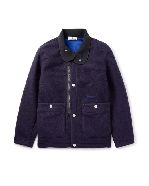 Stone Island Blue Marina Shell-Trimmed Brushed Wool-Blend Jacket for men