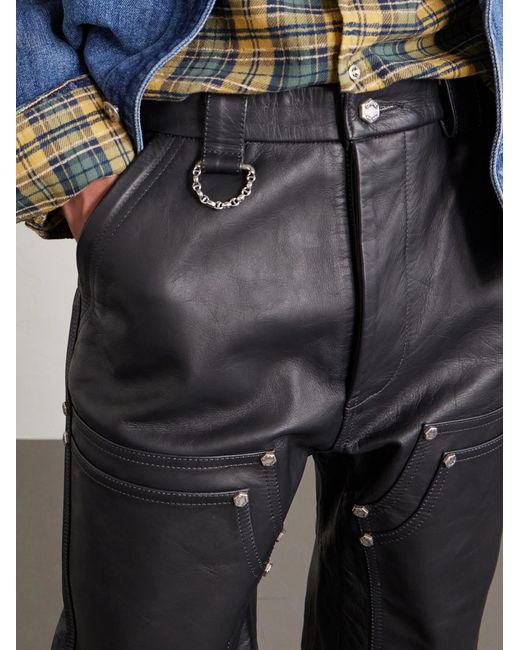 424 Gray Hoorsenbuhs Straight-Leg Studded Leather Trousers for men