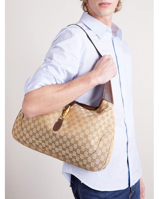 Gucci Natural Jackie 1961 Large Leather-Trimmed Monogrammed Canvas Messenger Bag for men