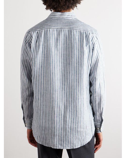 Loro Piana Blue André Striped Linen Shirt for men