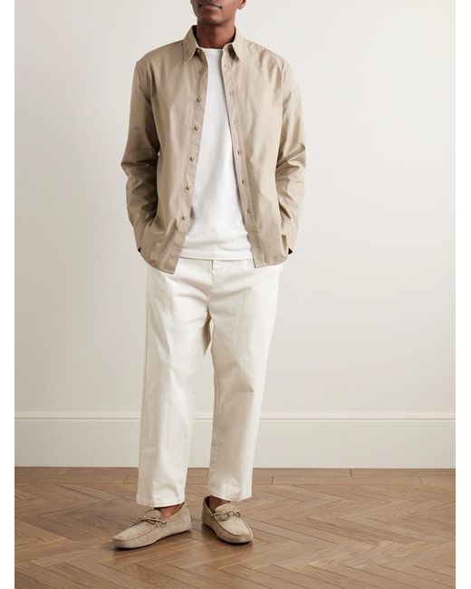 Nili Lotan White Walker Tapered Cropped Brushed Cotton-Blend Twill Drawstring Trousers for men