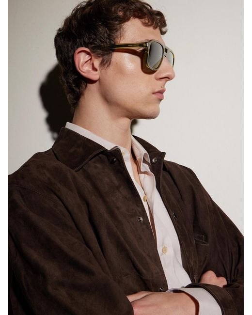 Saint Laurent Green Aviator-Style-Tone And Acetate Sunglasses for men