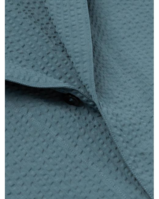 Camicia in cotone seersucker con colletto convertibile di Brioni in Blue da Uomo