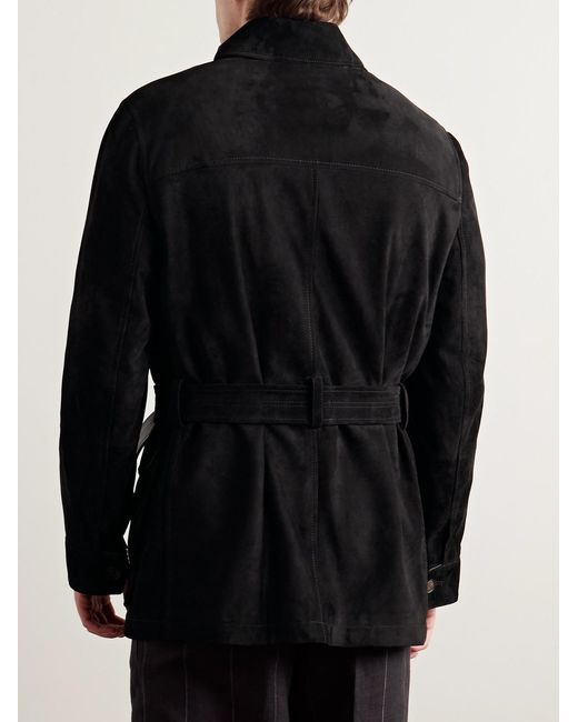 Brunello Cucinelli Black Belted Suede Field Jacket for men