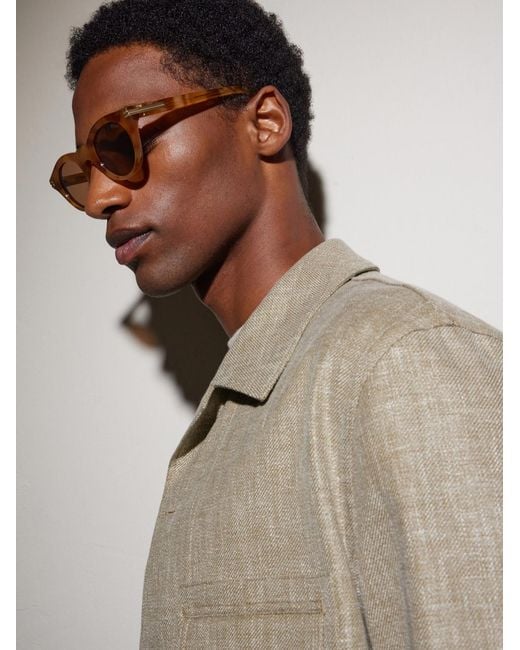 Zegna Brown Round-frame Acetate Sunglasses for men