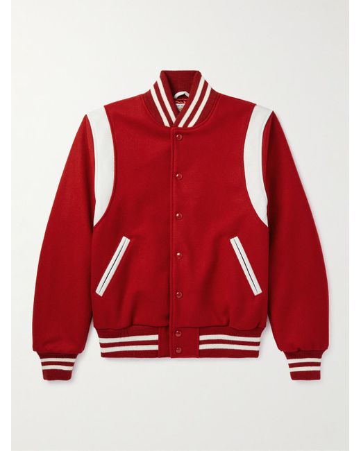 Golden Bear Red The Hayes Leather-Trimmed Wool-Blend Varsity Jacket for men