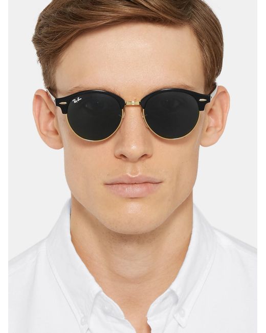 Ray-Ban Clubmaster Round-frame Acetate And Gold-tone Polarised Sunglasses  in Black for Men | Lyst UK