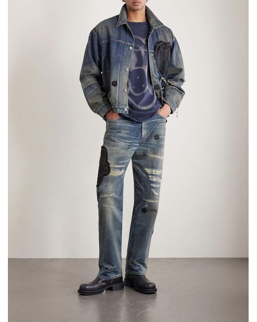 Neighborhood Blue Chito Savage Appliquéd Distressed Straight-leg Jeans for men