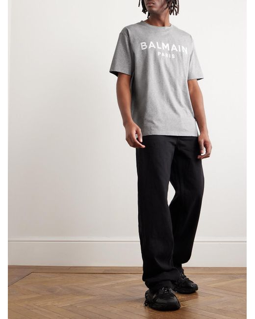 T-shirt in jersey di cotone con logo di Balmain in Gray da Uomo