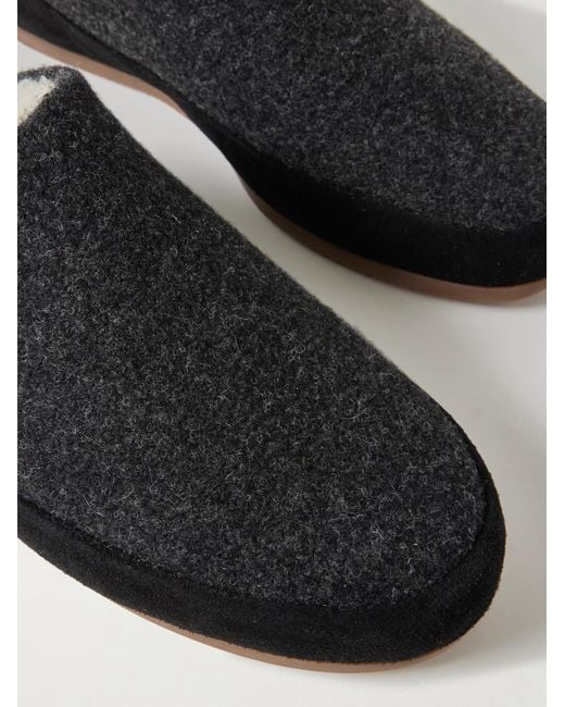 Mulo Black Suede-Trimmed Shearling-Lined Wool Slippers for men