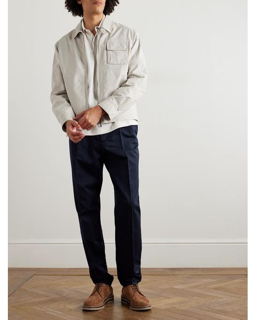 Brunello Cucinelli Blue Tapered Pleated Pinstriped Wool And Cotton-blend Trousers for men