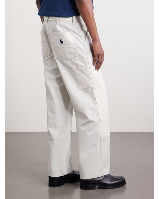 Sacai White Carhartt Wip Duck Wide-leg Belted Grain De Poudre And Cotton-canvas Trousers for men