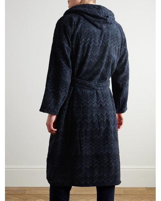Missoni Blue Chalk Striped Cotton-Terry Jacquard Hooded Robe for men
