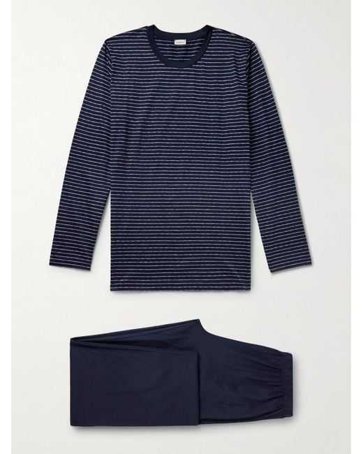 Zimmerli of Switzerland Blue Striped Filo Di Scozia Cotton-jersey Pyjama Set for men