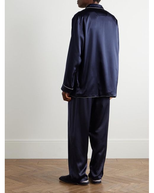 Zimmerli of Switzerland Blue Silk-Satin Pyjama Set for men