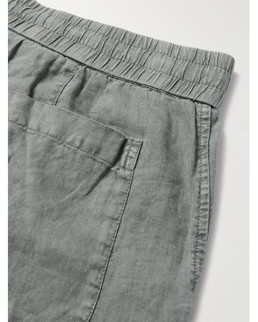 James Perse Gray Straight-Leg Garment-Dyed Linen Drawstring Shorts for men