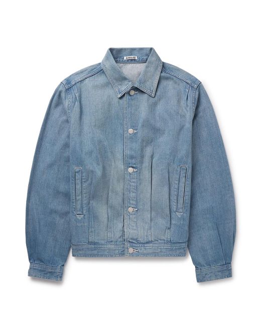 AURALEE Men's Blue Pleated Selvedge Denim Jacket