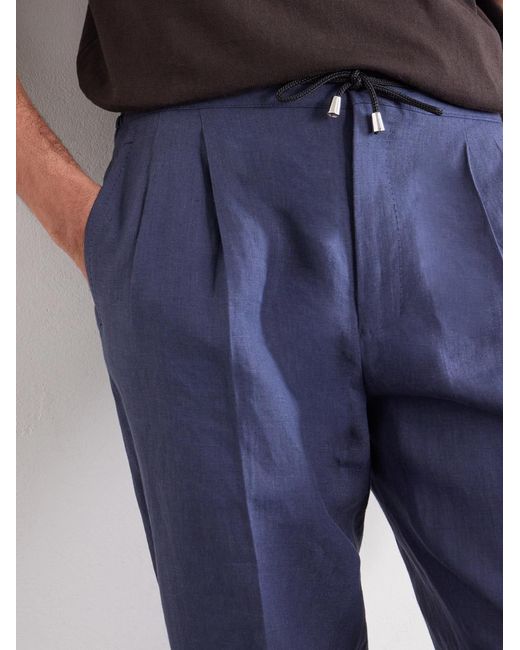 De Petrillo Blue Straight-Leg Pleated Linen Suit Trousers for men