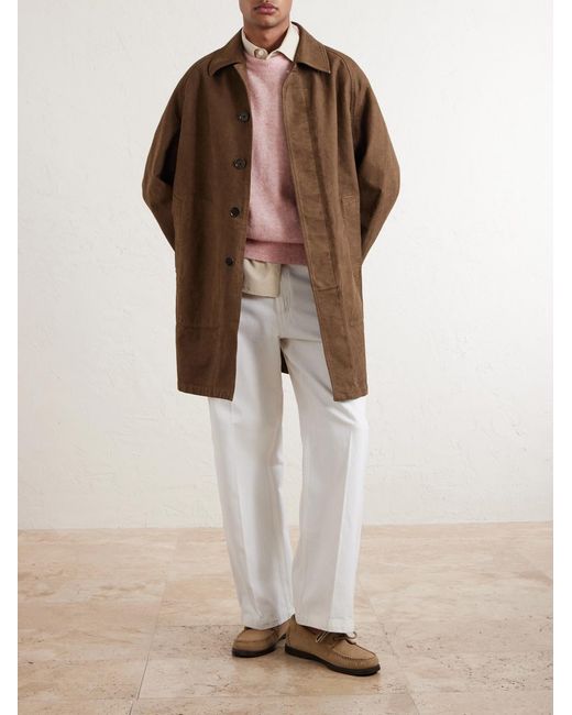 Auralee Brown Garment-Dyed Cotton-Twill Coat for men